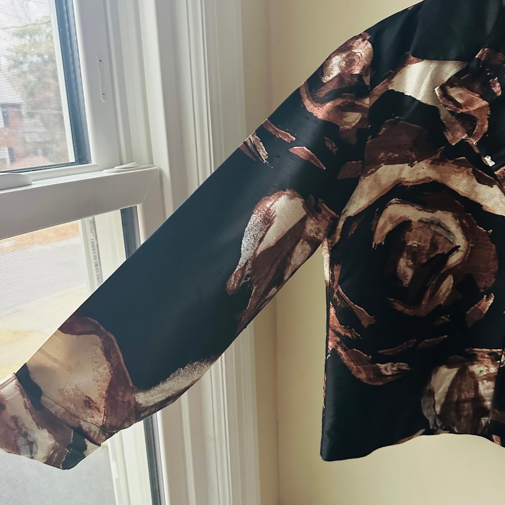 Vintage‎ Chico's 100% Silk Cropped Floral Jacket Blouse Size 0 Small - Picture 3 of 6
